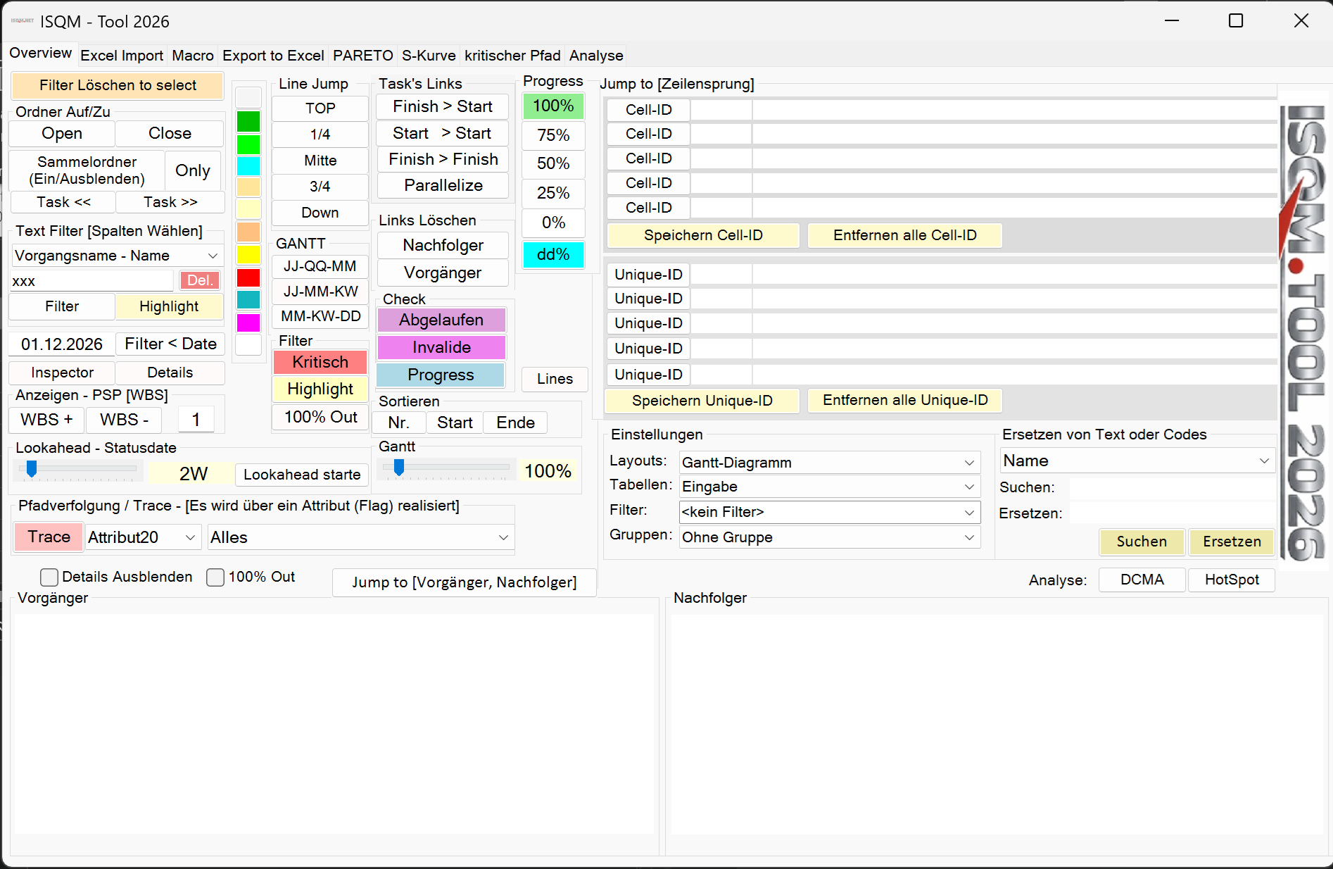 Menüführung des ISQM-Tools 2026 in Microsoft Project